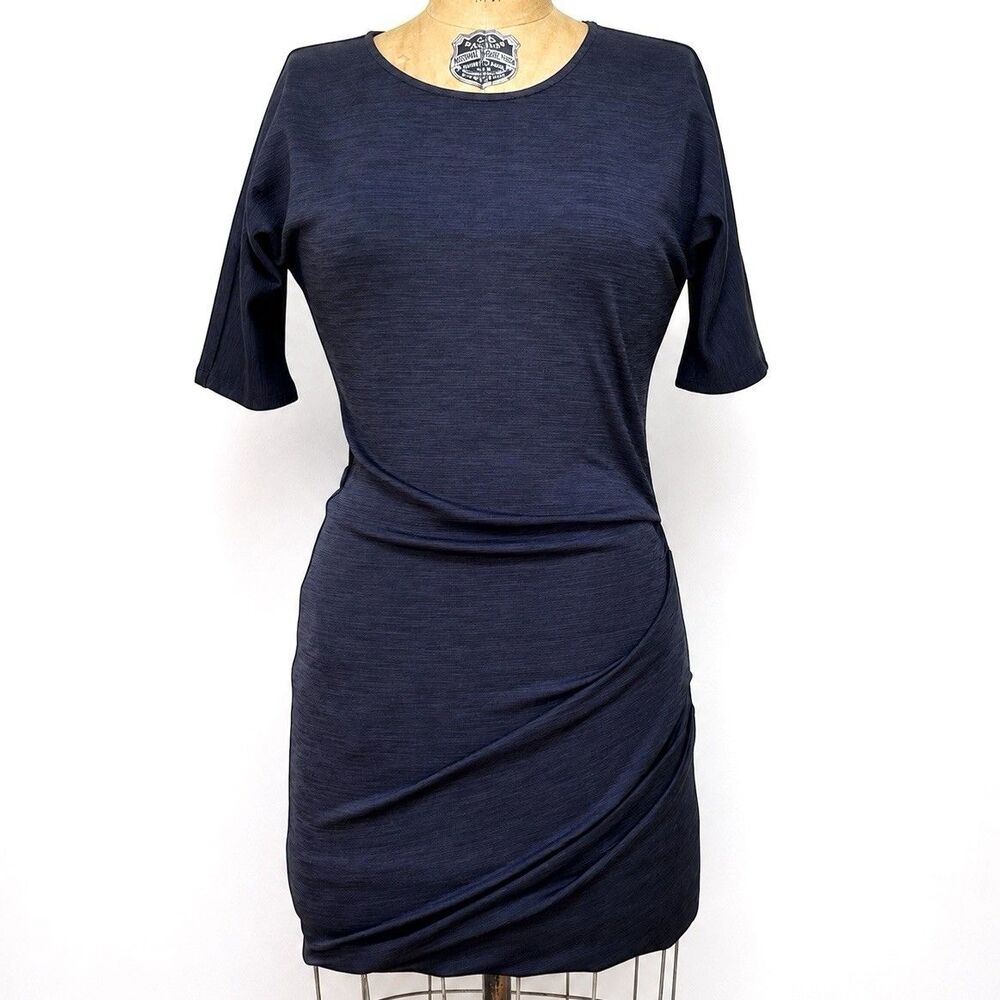 Halston Heritage NWT Ruched‎ Sheath Cocktail Dress Dark Navy Stretch XS Designer